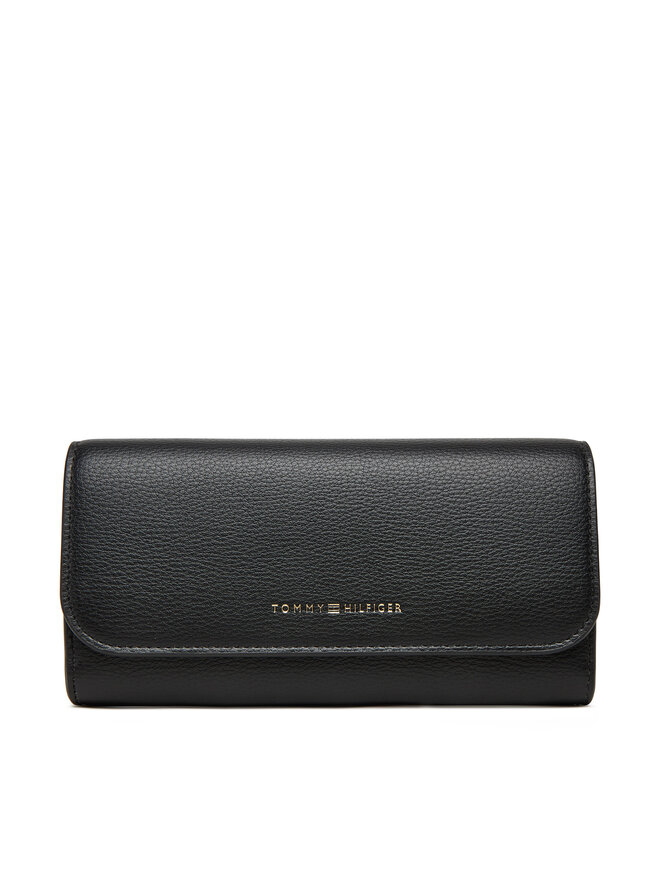 Tommy Hilfiger Голям дамски портфейл Tommy Hilfiger Th Flag Lrg Flap AW0AW17734 Черен