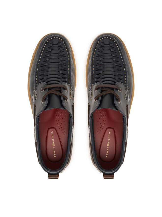 Tommy Hilfiger Halbschuhe Tommy Hilfiger Hilfiger Braided Lth Boat Shoe FM0FM05892 Dunkelblau