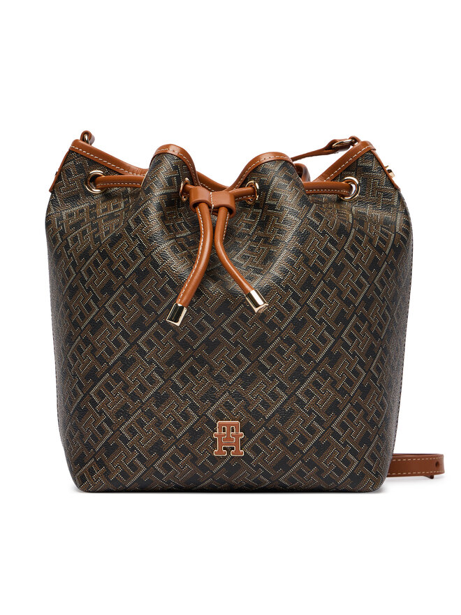 Tommy Hilfiger Handtasche Tommy Hilfiger Th Monoplay Bucket Le AW0AW18847 Schwarz