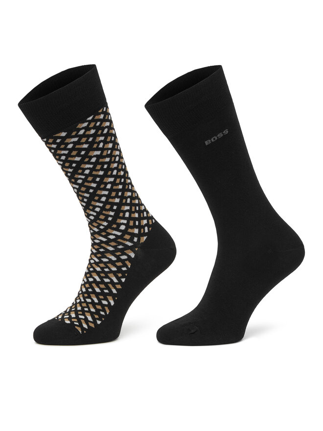 BOSS 2er-Set hohe Herrensocken BOSS 2P RS Monogram CC 50515141 Schwarz