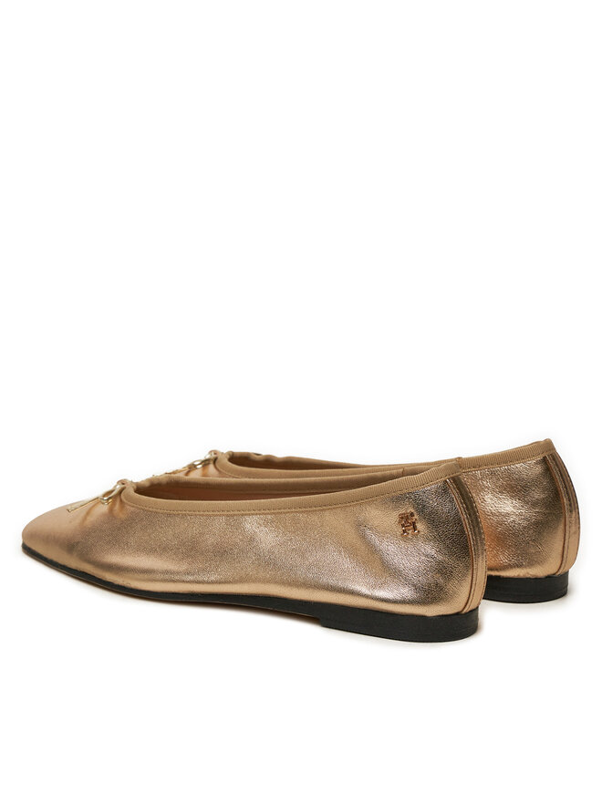Tommy Hilfiger Baleriny Tommy Hilfiger Ballerina Soft Leather Metallic FW0FW08452 Złoty