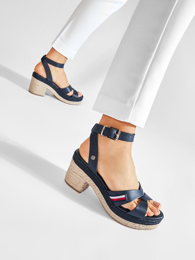 Tommy Hilfiger Еспадрили Tommy Hilfiger Th Interlace Mid Heel Sandal FW0FW05609 Тъмносин
