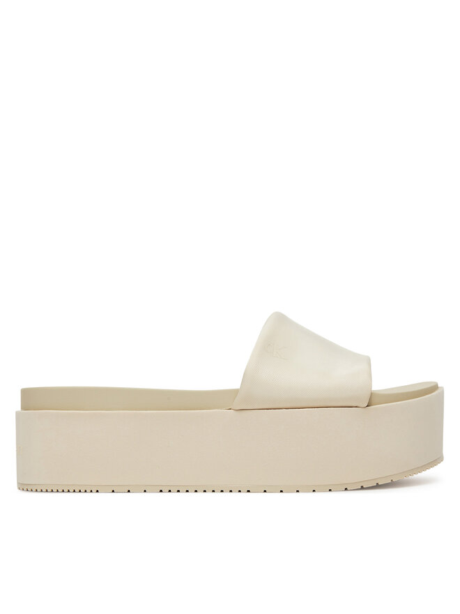 Calvin Klein Jeans Pantoletten Calvin Klein Jeans Flatform Sandal Slide In Nylon YW0YW01791 Écru