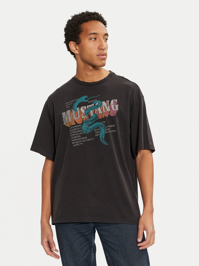 Mustang Mustang T-Shirt Akron 1015658 Μαύρο Relaxed Fit