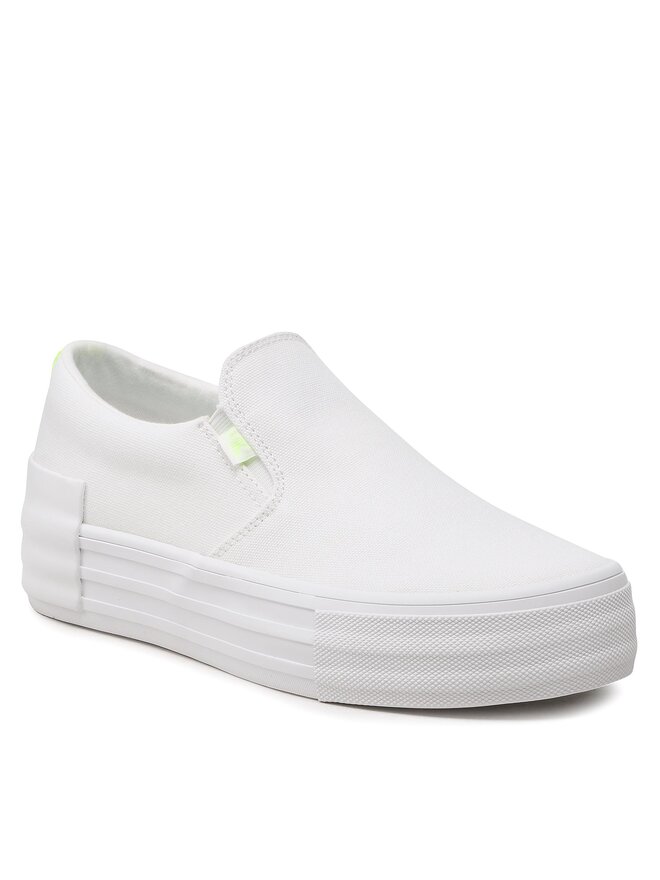 Calvin Klein Jeans Tenisky Calvin Klein Jeans Vulc Flatf Bold Slipon Fluo Cont YW0YW00905 Bílá