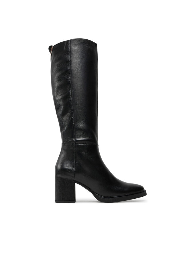 Kozaki Tommy Hilfiger Long Boot Mid Wrapped Lthr Heel FW0FW08099 Czarny |  eobuwie.com.pl