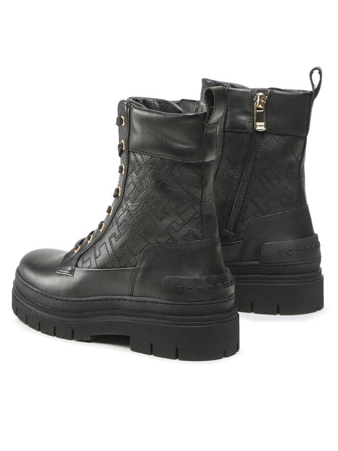 Tommy Hilfiger Bakancs Tommy Hilfiger Lace Up Zip Boot Monogram FW0FW06849 Fekete