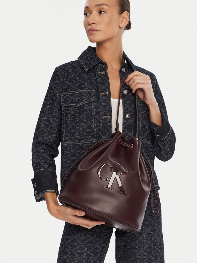 Calvin Klein Handtasche Calvin Klein Bold Ck Large Bucket Bag LV04F3232G Dunkelrot