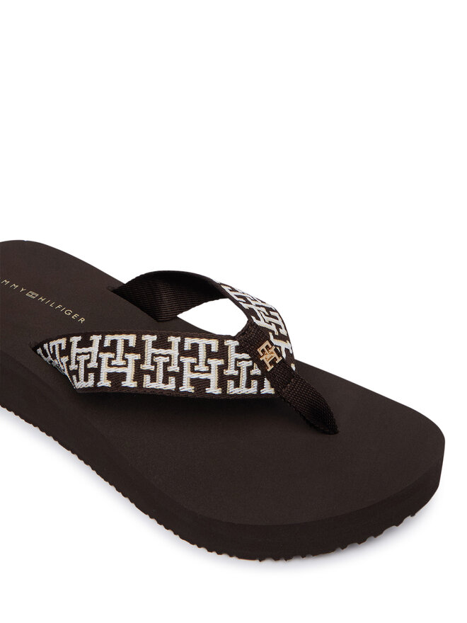 Tommy Hilfiger Zehentrenner Tommy Hilfiger Mono Wedge Summer Sandal FW0FW09696 Braun