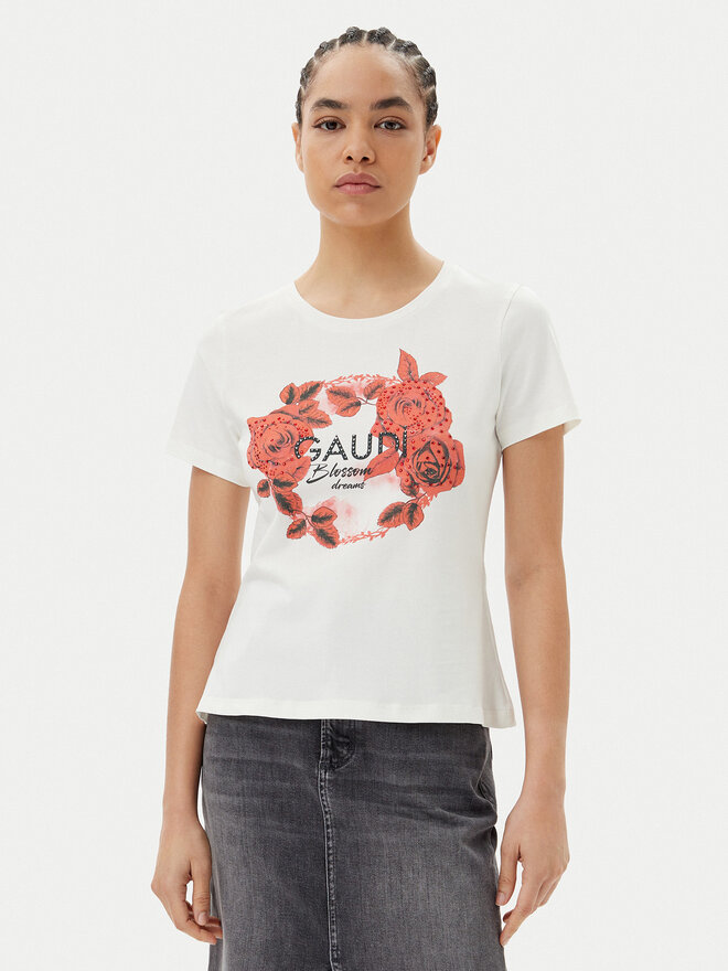 Gaudi Gaudi Camiseta 511FD64014 Écru Regular Fit