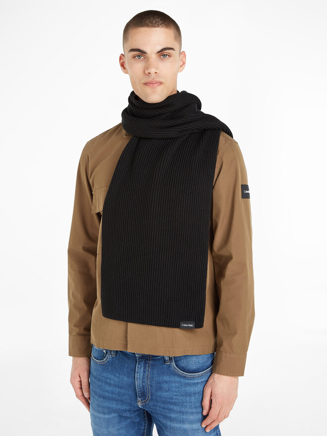 Calvin Klein Šallīte Calvin Klein Classic Cotton Rib Knit Scarf K50K510996 Melns