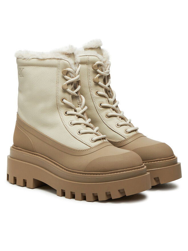 Calvin Klein Jeans Turistická obuv Calvin Klein Jeans Flatform Lace Up Boot Padded YW0YW01557 Béžová