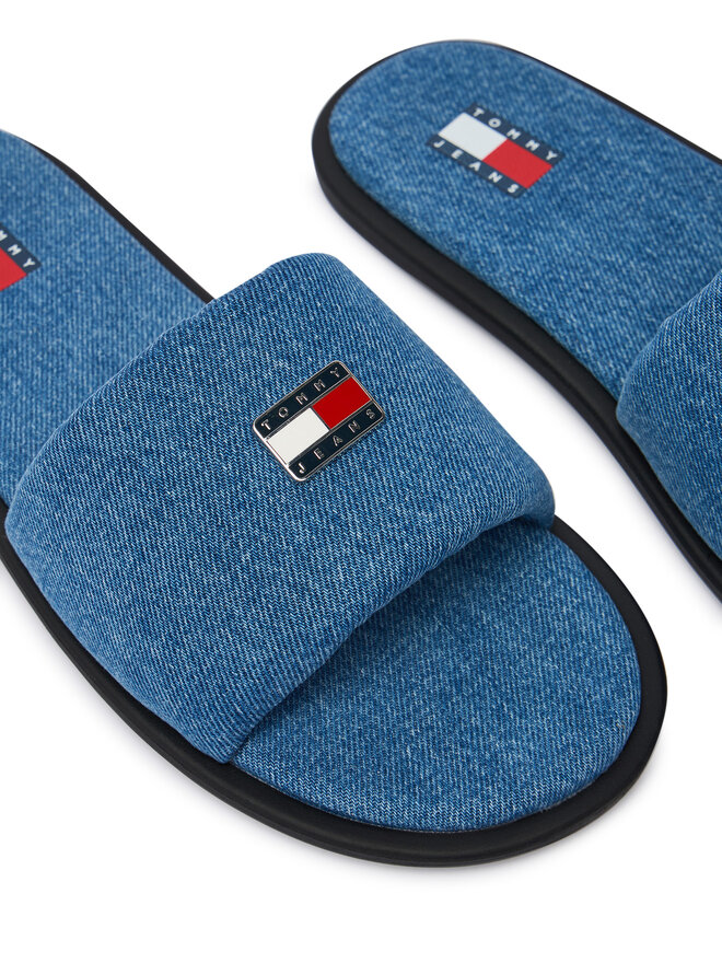 Tommy Jeans Pantoletten Tommy Jeans Tjw Padded Denim Casual Slide EN0EN03020 Blau