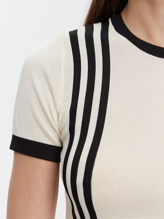 adidas adidas Marškinėliai Knitted 3-Stripes JJ0961 Smėlio Slim Fit
