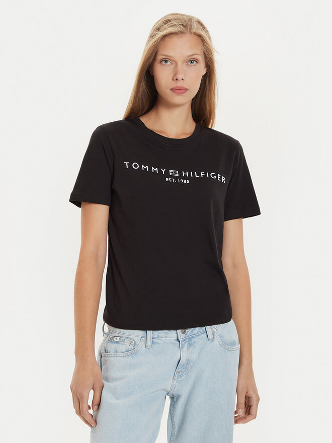 Tommy Hilfiger Tommy Hilfiger Majica Logo WW0WW40276 Črna Regular Fit