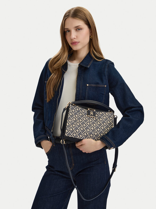 Tommy Hilfiger Handtasche Tommy Hilfiger Th Her Med Satchel Jacqu AW0AW18639 Dunkelblau