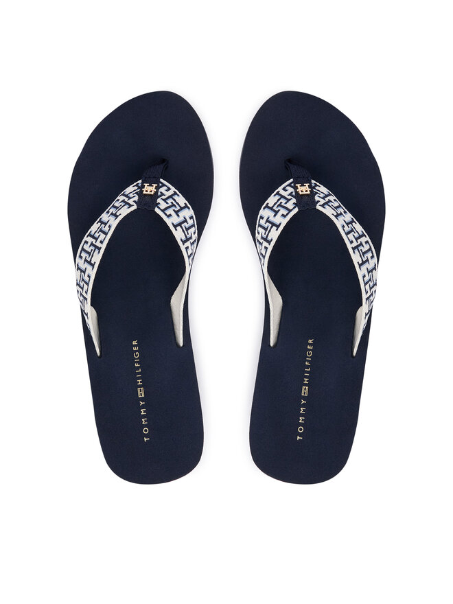 Tommy Hilfiger Zehentrenner Tommy Hilfiger Wedge Summer Sandal Mono FW0FW09698 Dunkelblau