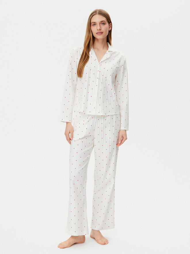 Hunkemöller Hunkemöller Μπλούζα πιτζάμας Jacquard Hearts 301436 Λευκό Relaxed Fit