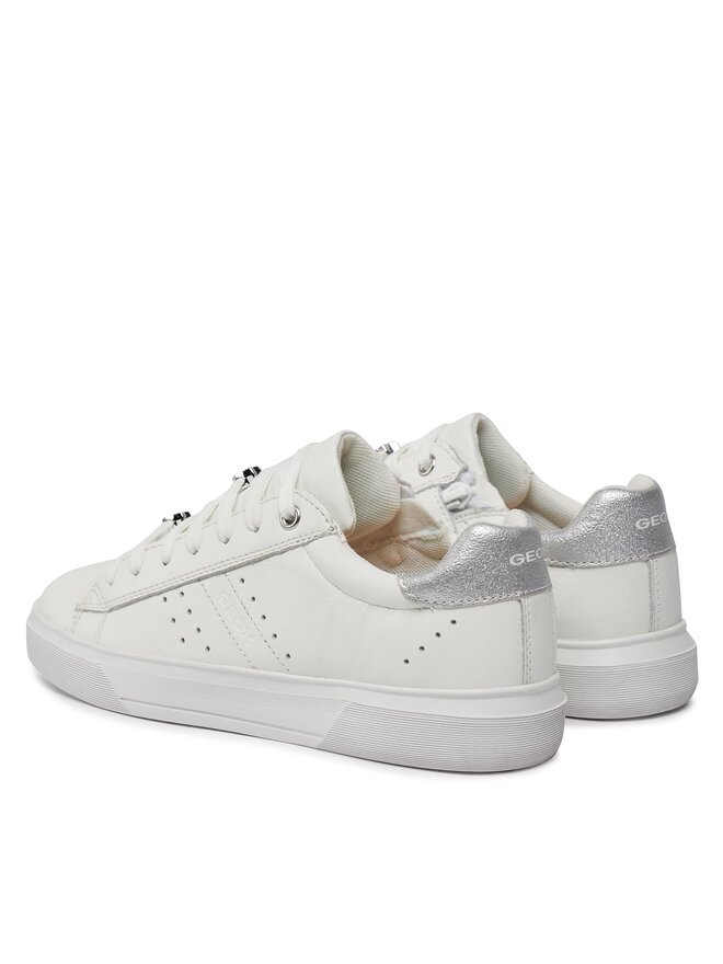 Geox Kinder Sneaker Loftus Girl Blanche En Cuir Lisse - Chaussures Enfants Confortables