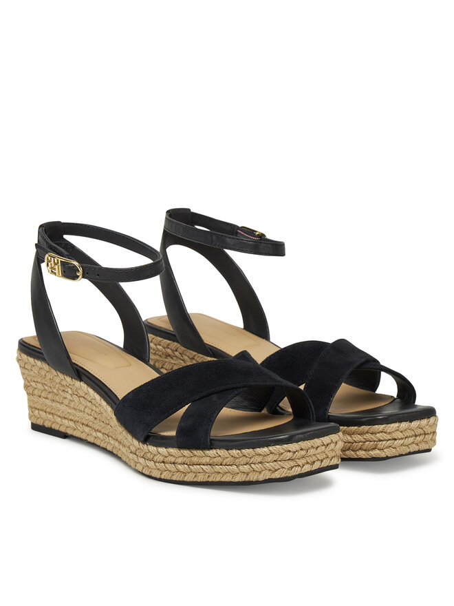 Tommy Hilfiger Espadryle Tommy Hilfiger Leather & Suede Mid Wedge Espad FW0FW08804 Czarny