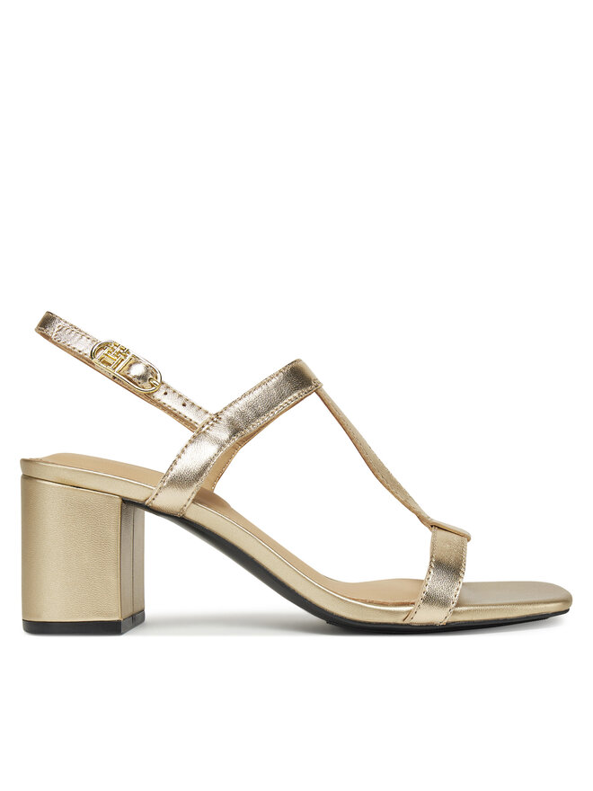 Tommy Hilfiger Sandały Tommy Hilfiger Leather Block Heel Sandal Metal FW0FW08590 Złoty
