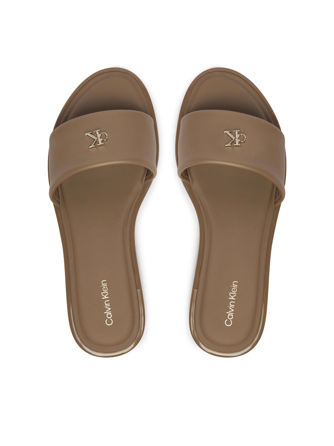 Calvin Klein Pantoletten Calvin Klein Round Flat Sndl Lth Bar Hw 2 HW0HW02925 Beige