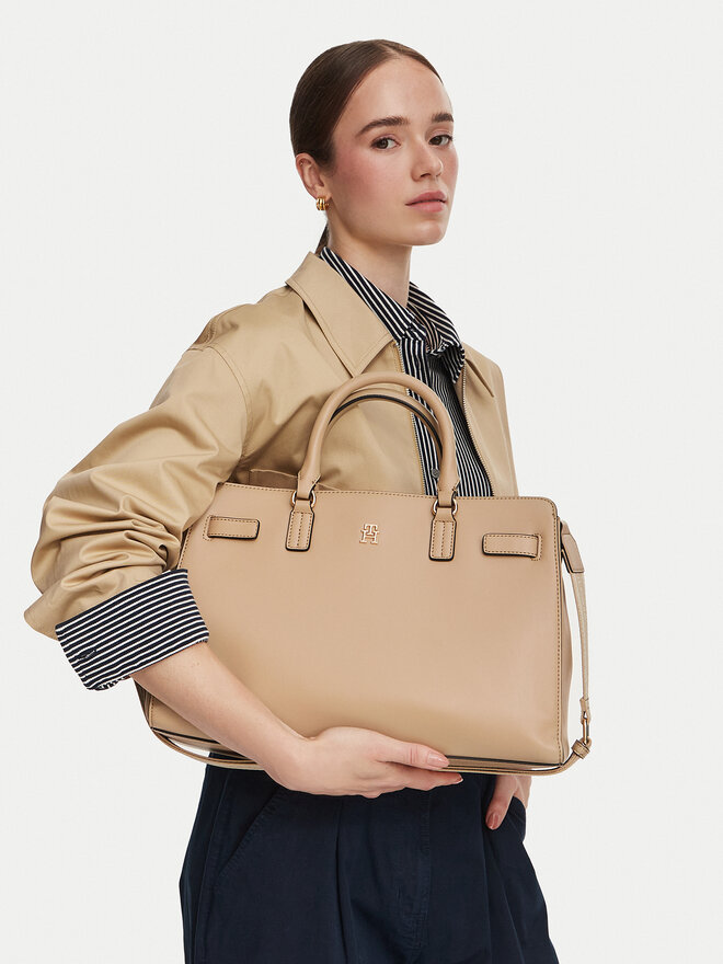 Tommy Hilfiger Handtasche Tommy Hilfiger Th Joy Satchel AW0AW19067 Beige