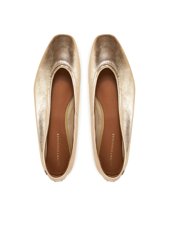Tommy Hilfiger Baleriny Tommy Hilfiger Soft Metal Lthr Ballerina No Bow FW0FW08601 Złoty