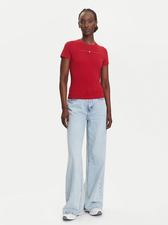Tommy Jeans Tommy Jeans Marškinėliai Linear DW0DW21422 Raudona Slim Fit