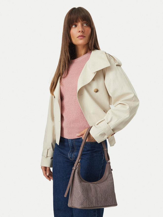 Calvin Klein Handtasche Calvin Klein Emblem Aop Sueded Shoulder Bag LV04F3880G Beige