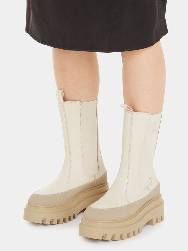Calvin Klein Jeans Ghete Jodhpur Calvin Klein Jeans Flatform Chelsea Boot Lth Wn YW0YW01111 Écru