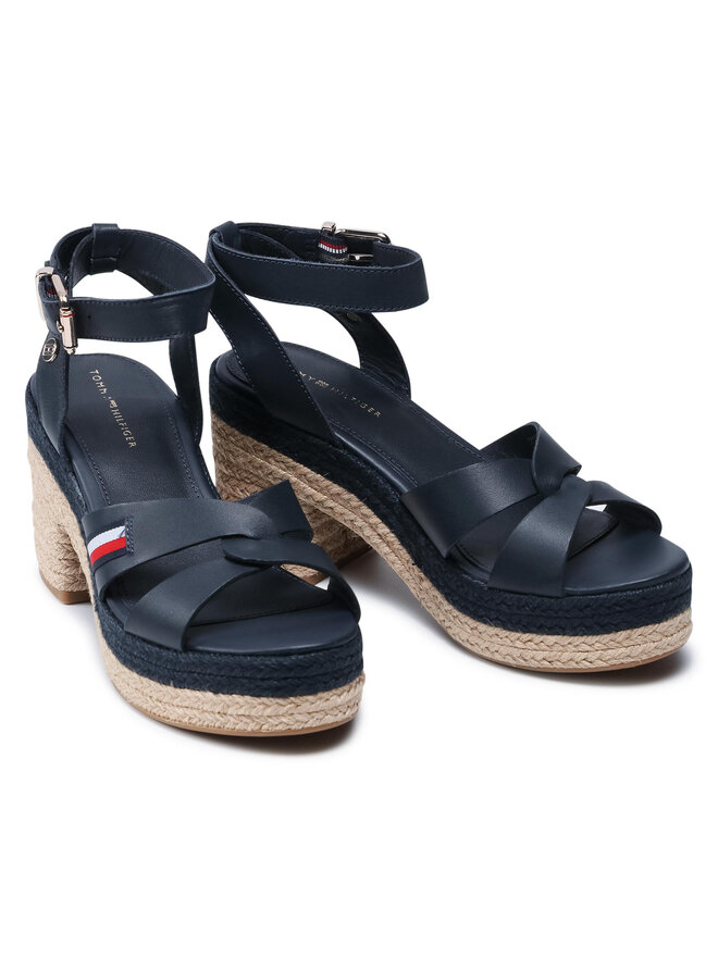 Tommy Hilfiger Εσπαντρίγιες Tommy Hilfiger Th Interlace Mid Heel Sandal FW0FW05609 Σκούρο μπλε