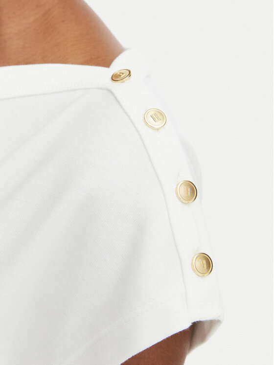 Tommy Hilfiger Tommy Hilfiger Camiseta Gold Btn Cap WW0WW50942 Crema Slim Fit