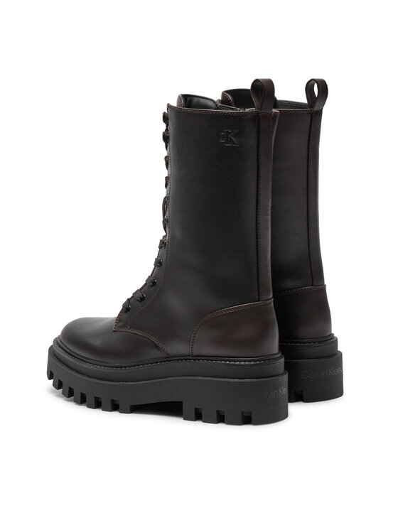 Calvin Klein Jeans Členková obuv s elastickým prvkom Calvin Klein Jeans Flatform Lace Up Boot Mg Lth YW0YW01544 Hnedá