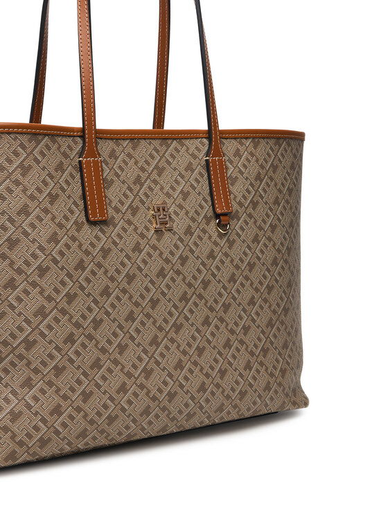 Tommy Hilfiger Τσάντα Tommy Hilfiger Th Monoplay Leather Tote AW0AW17416 Ανοιχτό μπεζ