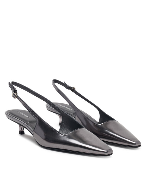 Calvin Klein Bateliai Calvin Klein Kitten Heel Pump Sling Mirr Lth HW0HW03275 Sidabrinė