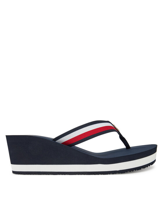 Tommy Hilfiger Žabky Tommy Hilfiger Th Corporate Wedge Beach Sandal FW0FW08520 Tmavomodrá