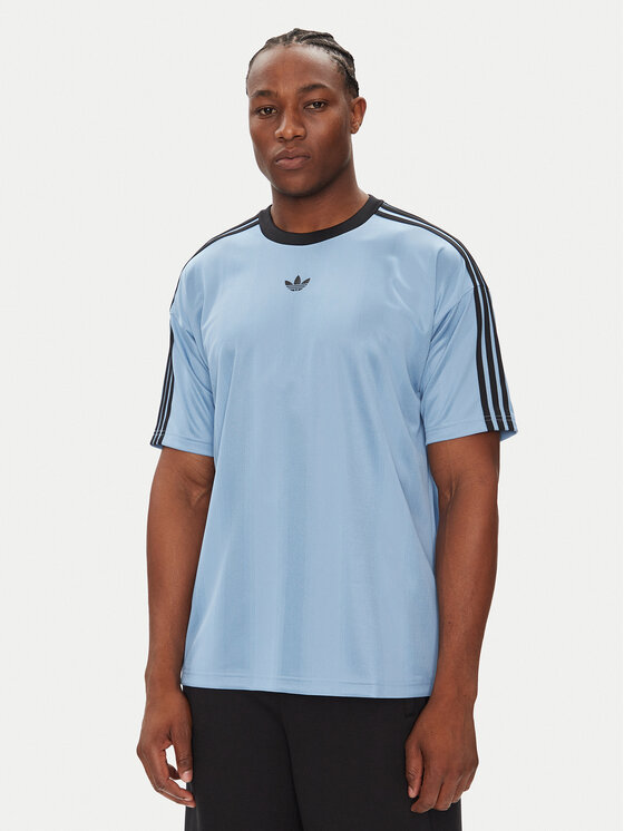 adidas adidas Majica adicolor Jacquard JW5879 Svetlo modra Loose Fit