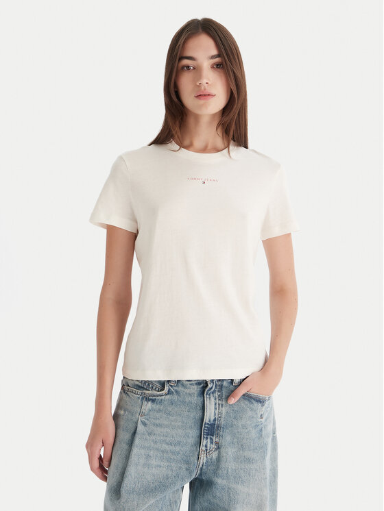 Tommy Jeans Tommy Jeans Camiseta Linear DW0DW21964 Écru Regular Fit