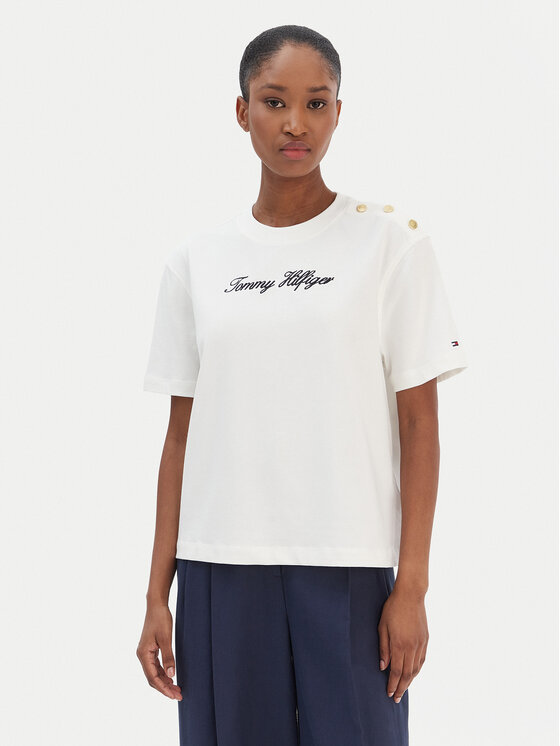 Tommy Hilfiger Tommy Hilfiger Camiseta Script WW0WW47819 Écru Regular Fit