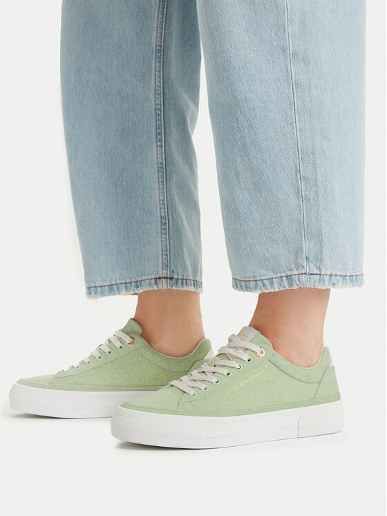 Tommy Hilfiger Sneakersy Tommy Hilfiger Washed Canvas Platform Trainers FW0FW09172 Zielony