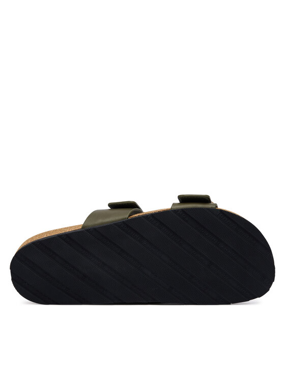 Tommy Hilfiger Iešļūcenes Tommy Hilfiger Leather Double Strap Cork Sandals FW0FW09118 Zaļš