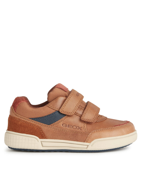 Geox J Poseido Boy – Sneakers Bambino In Pelle Liscia E Effetto Cerato, Chiusura Strap, Suola Traspirante E Anti-Segno