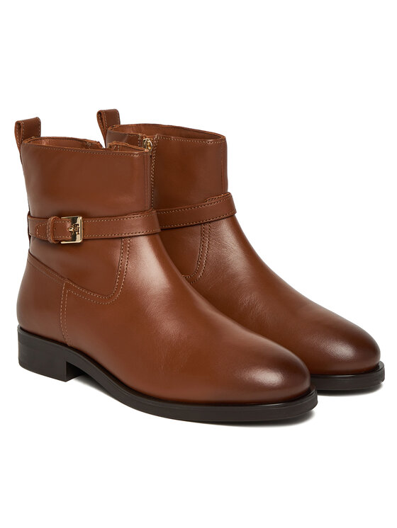 Tommy Hilfiger Škornji Tommy Hilfiger Th Buckle Riding Leather Bootie FW0FW08781 Rjava