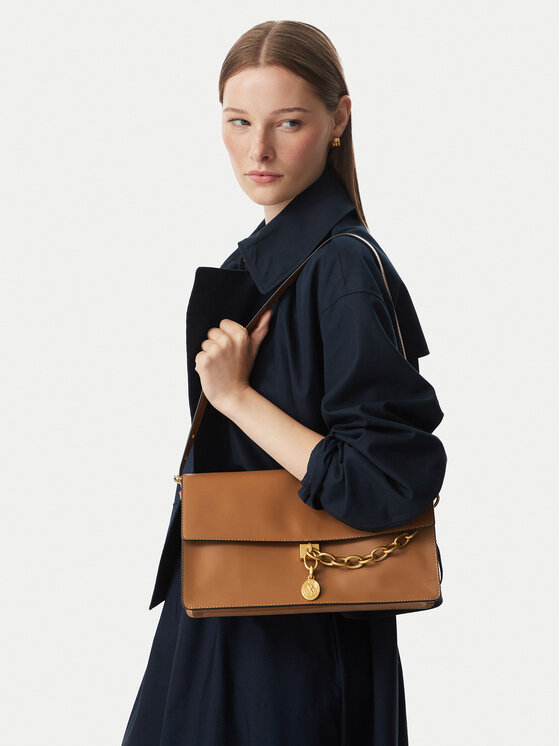 Tommy Hilfiger Дамска чанта Tommy Hilfiger Crest Leather Conv Shoulder Bag AW0AW19015 Кафяв