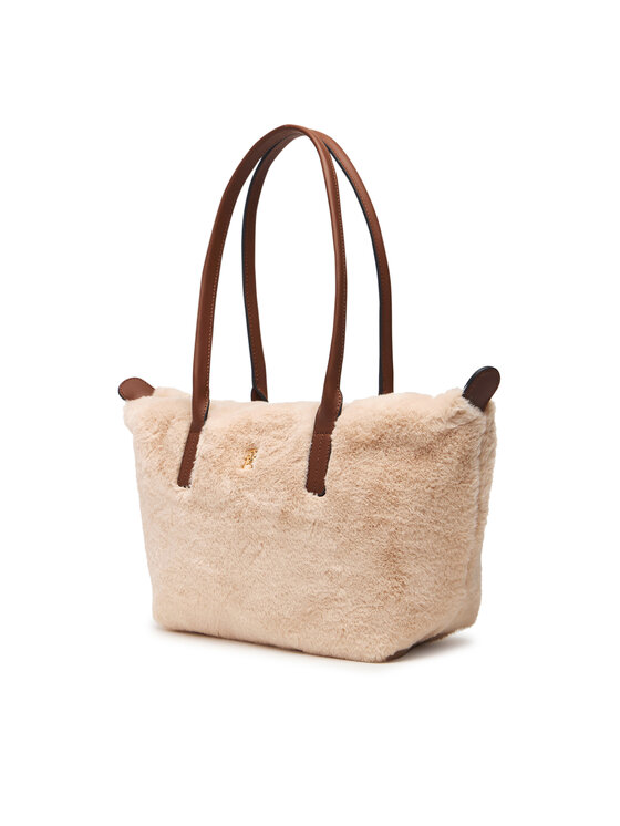 Tommy Hilfiger Bolso Tommy Hilfiger Popette East West Tote Faux Fur AW0AW19310 Beige claro