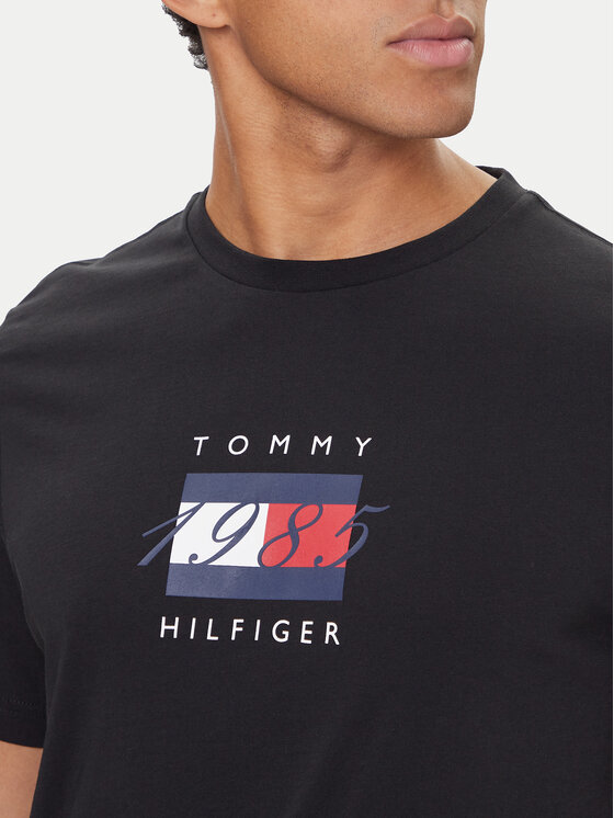 Tommy Hilfiger Tommy Hilfiger Camiseta Linear Flag MW0MW41338 Negro Regular Fit