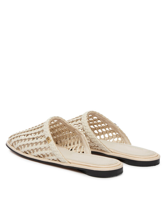 Tommy Hilfiger Klapki Tommy Hilfiger Hilfiger Leather Mix Flat Mule FW0FW09280 Kremowy