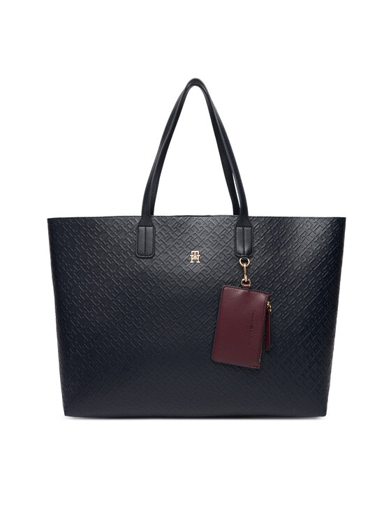 Tommy Hilfiger Дамска чанта Tommy Hilfiger Th Icon Tote Mono AW0AW18174 Тъмносин