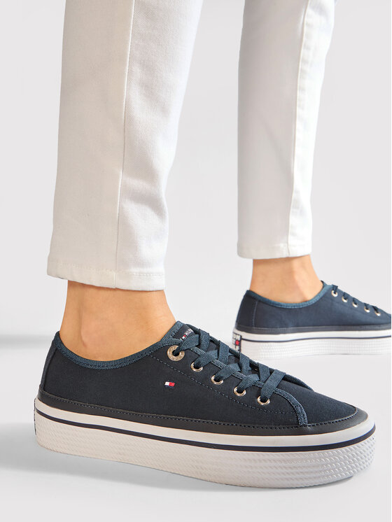 Tommy Hilfiger Tenisky Tommy Hilfiger Corporate Flatform Sneaker FW0FW04259 Tmavomodrá